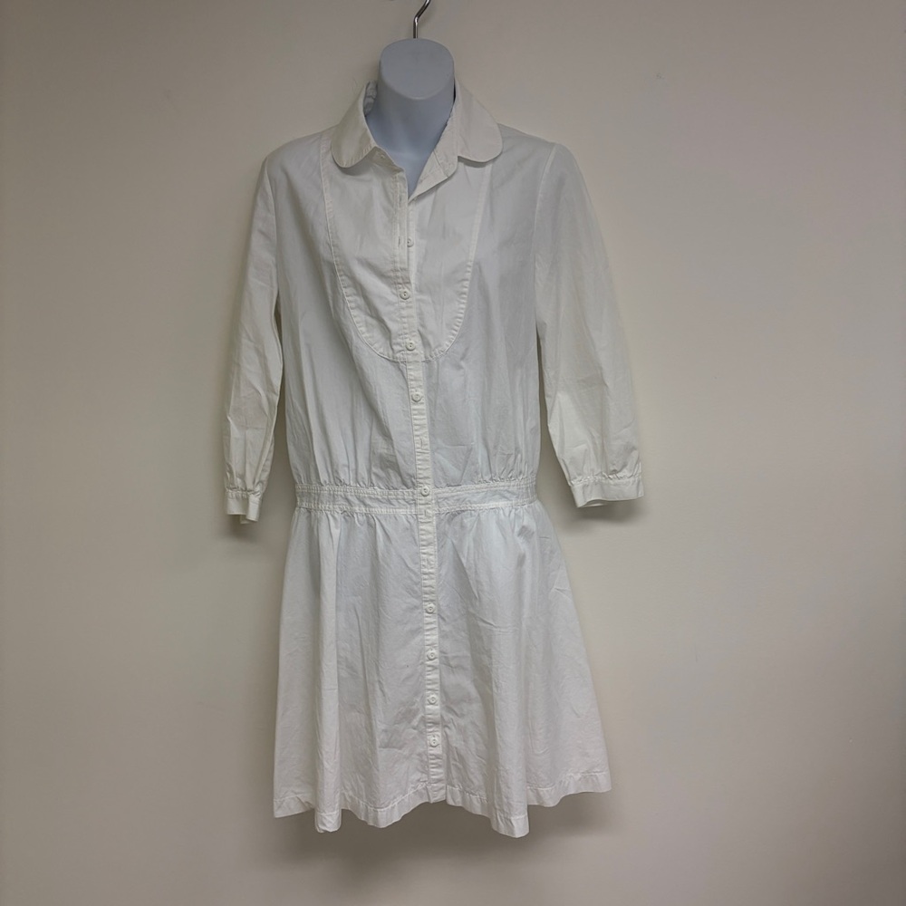 Pink & Chartreuse White Cotton Button Up Shirt Dress Sz small